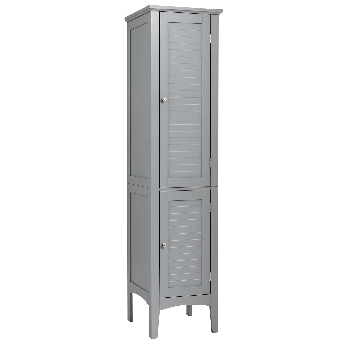 Tangkula Tall Bathroom Storage Cabinet, 5-Tier Wooden Freestanding Tower Cabinet Floor Organizer, Narrow Storage Floor Cabinet w/2 Doors & Shelves for Bathroom Living Room Kitchen (Grey)