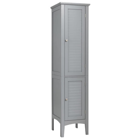 Tangkula 5-Tier Freestanding Grey Bathroom Storage Cabinet with Doors and Shelves Tangkula