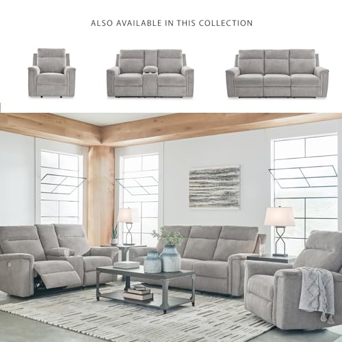 Signature Design by Ashley Barnsana Minimalist Power Reclining Loveseat with Console and USB Charging Ports, Light Gray Signature Design by Ashley