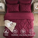 Bedsure Twin Comforter Set Dark Red - Bed in a Bag Twin Size Bedding 5 Pieces, GentleSoft™ Pintuck Bed Set Gift for Family, Pinch Pleat Dark Red Comforter with Sheets, Pillowcase & Sham Bedsure