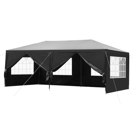 SEALAMB 10x20 FT Black Canopy Outdoor Party Tent with 6 Removable Sidewalls, Anti-UV & Waterproof Pe Cloth, Canopy Tent for Outdoor Events Patio Party Wedding Graduation in Backyard Garden SEALAMB