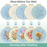 ERKOON Embroidery Kit for Beginners, 5 Sets Flower Cross Stitch Set for Adults Include Embroidery Cloth Hoops Threads for Craft Lover Hand Stitch with Skill Techniques (Bouquet)
