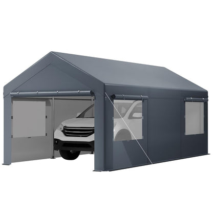 VerisShade 12x20 FT Heavy Duty Carport, Portable Garage with Sidewalls, Roll-up Windows, Carports 12x20 Heavy Duty for Car Boat Truck Motorcycle (Gray) - WoodArtSupply