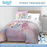 Jay Franco Kids Comforter Set Includes Sheets and Pillow Covers - Soft and Cozy Bed Set for Stylish Room Decor, Pink - Bluey 5 Piece Twin Size Bedding Jay Franco