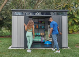 Keter Artisan 11x7 Modern Resin Outdoor Storage Shed Kit-Perfect to Store Patio Furniture, Garden Tools Bike Accessories, Beach Chairs and Lawn Mower, Grey & Black Keter
