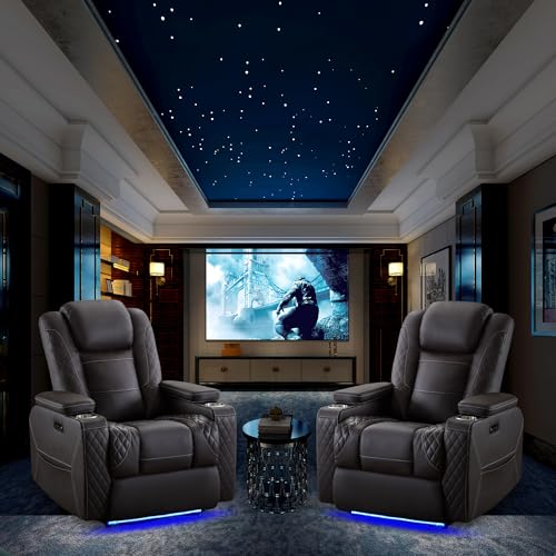 TUNYI Home Theater Recliner Chair - Power Recliner Sofa Chair with Adjustable Headrest Faux Leather Reclining Chair with USB/Storage/LED Light/Cup Holder (Brown, 1 PC)