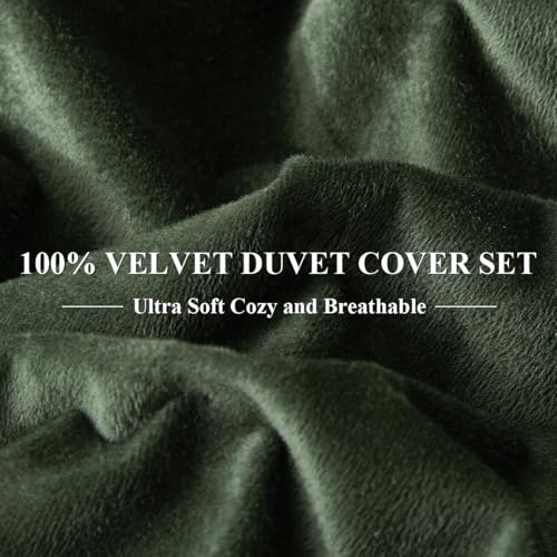 Ivellow Velvet Duvet Cover King Set Dark Green Comforter Cover 3Pcs Ultra Soft Cover Breathable Solid Luxury Flannel Velour Duvet Cover Zipper Closure Corner Tie Ivellow