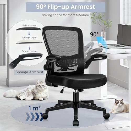 KLASIKA Desk Chairs with Wheels, Ergonomic Mesh Office Chair Adjustable Height and Swivel Lumbar Support Home Office Chair with Flip Up Armrests (8PK) KLASIKA
