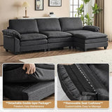 VINGLI 121" Cloud Linen Couch, Comfy Modular Sectional Sofa Set for Living Room,Modern 3-Seat Convertible Loveseat Sofa with 1 Ottoman for Small Space, Black VINGLI