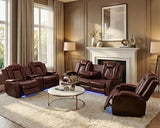 Ocstta Breathing Leather Power Recliner Sofa Set, Reclining Couch Set with LED Light/Cup Holders/Storage, 3 Piece Living Room Set 3 Seat Sofa Loveseat and Chair for Home Theater (Auburn)