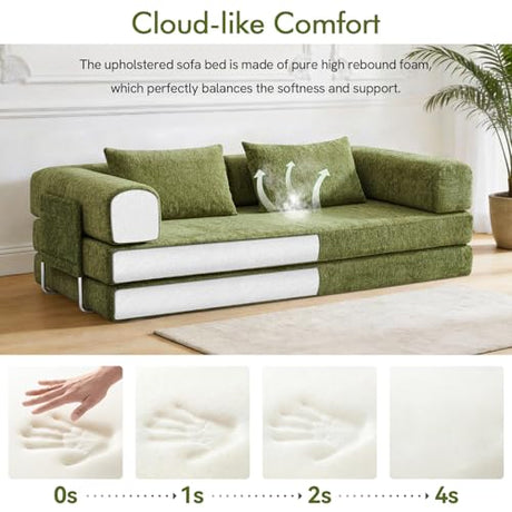 KozyNutria 81" Convertible Sofa Bed with Storage Pockets, 5-in-1 High Density Foam Boneless Couch, Corduroy Folding Futon Sleeper Sofa for Living Room Bedroom Apartment, No Assembly Required, Green KozyNutria