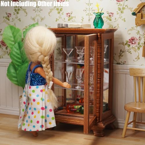 Odoria Dollhouse Display Cabinet Miniature: 1/12 Scale Mirrored Storage for Vintage Living Room - Mini Brown Curio Cabinets - Tiny Wood Furniture Odoria