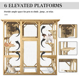 TITIMO Catio Outdoor Cat Enclosure, Large Wooden Outdoor Cat House with Small House, Cat Cage with 6 Platforms and Weather Protection (Nature Wood,63" x 31.1" x 59.33") TITIMO