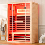 Albott Infrared Sauna 2 Person, Infrared Saunas for Home, Low EMF 110V Hemlock Wood Dry Sauna with Tourmaline Foot Warmer, 7-Color Light Therapy & Salt Crystal Bricks, 47.2"x34.2"x70.9" Albott