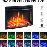 AMERLIFE 70" Farmhouse Fireplace TV Stand with 36'' Curved Electric Fireplace, LED Media Console with 2 Drawers & Adjustable Shelves, Fits 80'' TVs, Espresso AMERLIFE