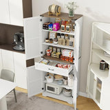 Halitaa 72" Tall Farmhouse Pantry Storage Cabinet with Organizer - Large Capacity Freestanding Cupboard for Kitchen, Dining Room, Living Room, White Halitaa