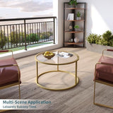 SAYGOER Small Glass Coffee Table Round Gold Coffee Table for Small Space Modern Simple Center Table with Gold Frame for Living Room Home Office, Easy Assembly SAYGOER
