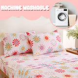 Yibeizi Cute Floral Sheet Set for Girls, Full Size Kids Flower Patterned Bedsheet Microfiber Deep Pocket Bedding Sheets & Pillowcases 4 Pieces Yibeizi