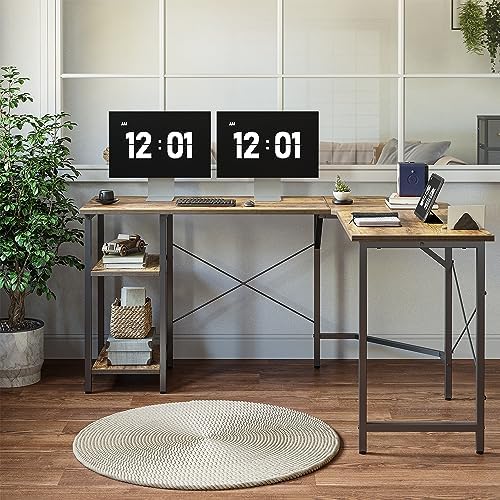 CubiCubi L Shaped Desk, 59.1 Inch Reversible Corner Desk with Storage Shelves, Home Office Desk for Writing Gaming Study, Rustic Brown CubiCubi
