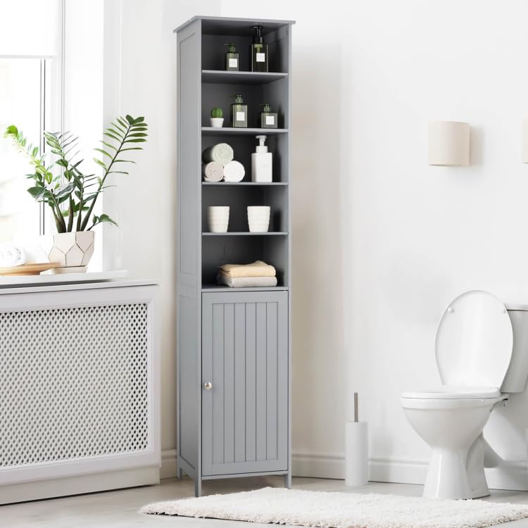 WATERJOY 72'' Grey Tall Storage Cabinet with Adjustable Shelves and Soft-Close Door WATERJOY
