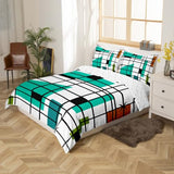 Retro Atomic Comforter Cover White Turqoise Black Bed Set, Geometric Lines Stripes Duvet Cover Queen Size Mid Century Minimalist Bedding Sets, Fifties Old Fashion Bedspread Cover Microfiber 3pcs Erosebridal