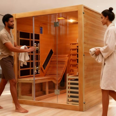 Smartmak Far Infrared 2 Person Recliner Sauna Room, Indoor Traditional Sauna Room, 10 Heating Panels, 7 Color Light, Oxygen Bar, Bluetooth Speaker (220V, 3400W) (Cedar, 3 Person) Smartmak