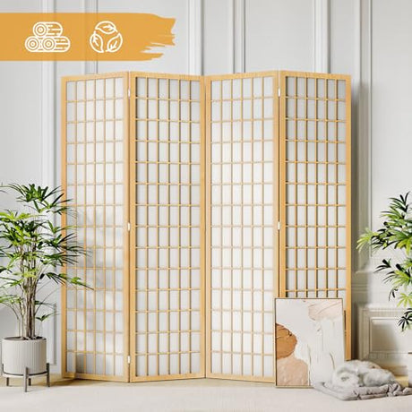 JOSTYLE Room Divider Wall 4 Panel, Folding Privacy Screen for Room Separation, Shoji Screen Japanese Style Room Divider, 5.9 Ft, Natural JOSTYLE