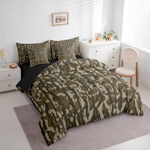 Feelyou Camouflage 7 Piece Bedding Set, Twin Size Kids Camo Bed in a Bag, Military Style Bed Set Includes Comforter, Sheet Set, Pillowcases & Pillow Covers Breathable Soft Army Green Room Decor Feelyou