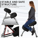 PU Leather Ergonomic Kneeling Chair, Adjustable Home and Office Stool with Thick Pads and Flexible Lockable Brake Wheels for Back Pain Relief(Black) DENGTELI