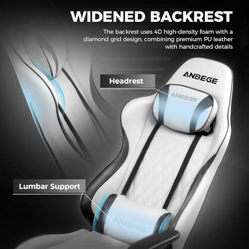 ANBEGE Gaming Chair, Ergonomic Computer Chair with Footrest and Lumbar Support,Office Chair Adjustable PU Leather Racing Executive Swivel Rolling Chair (White) ANBEGE