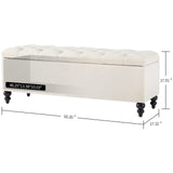 Storage Ottoman 50.2 Inches Upholstered Fabric Storage Ottoman Bench，Button Tufted Ottoman with Storage for Living Room，Bedroom End of Bed Bench Withstands 304lbs (Ivory) Living&Giving