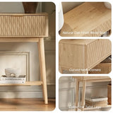 Cooday Console Table with Solid Wood Legs, Boho Modern Entryway Table with Storage Drawers, Fluted Narrow Sofa Table for Hallway,Living Room, Light Oak Cooday
