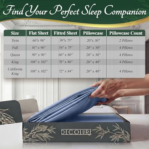DECOLURE 100% Viscose Derived from Bamboo Sheets King Size - Luxury 6 Pc Naturally Cooling Sheets, Ultra Soft Bed Set - Deep 17" Pockets, Durable Double Stitching, Oeko Tex Standard (Light Blue) DECOLURE