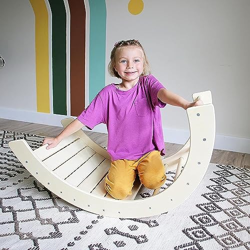 Wooden Climbing Toy for Kids Set - 4 in 1 Triangle Set with Ramp and Arch Climber, Toddlers Foldable Ladder, Safe and Sturdy for Rocking Arch, Climbing Ramp, Climbing Arch, Slide, and Climb Triangle