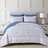 WONGS BEDDING Blue Boho Bed in a Bag Queen,7 Pieces Navy Comforter Set Queen Geometric Comforter Reversible Soft Microfiber Bedding Set with Comforter,Pillowcases,Flat Sheet,Fitted Sheet,Pillow Shams WONGS BEDDING