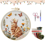 MAZAOTEU Christmas Embroidery Kits for Adults Beginners, Christmas Cross Stitch Kits, Needlepoint Ornament Holiday Embroidery Kit, Adult Crafts for Women DIY Hand Crossstitching Kits (Cat)