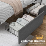 IDEALHOUSE Queen Bed Frame with Storage Drawers, Upholstered Platform Bed Frame with Metal Slats Support, Under Bed Storage Mattress Foundation, No Box Spring Needed, Noise Free, Easy Assembly IDEALHOUSE