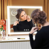 Gvnkvn Lighted Makeup Mirror, 17.3"x13" Hollywood Vanity Mirror with Led Lights, Three Color Lighting Modes, and 10X Magnification Mirror, Smart Touch Control, 360°Rotation (White, Gift Box) Gvnkvn