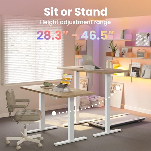 HUANUO 63 x 28 inch Electric Standing Desk Adjustable Height, 4 Memory Height Settings, Sit Stand Up Desk for Home Office & Computer Workstation, Light Walnut HUANUO