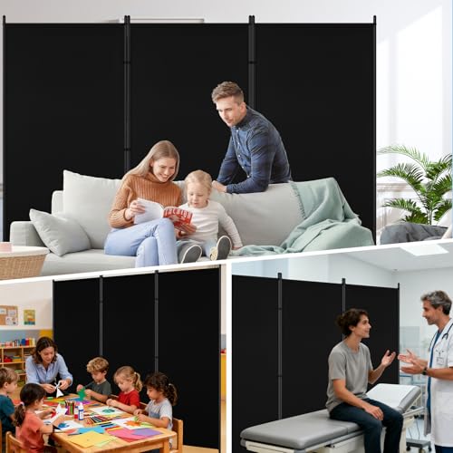 AKTOP Room Divider 3 Panel, Folding Fabric Wall Divider for Room Separation, Portable Room Partitions and Dividers 103"W x 70''H, Freestanding Privacy Screen for Office, Dorm, Studio, Classroom, Black AKTOP