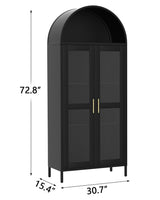 GarveeHome 73 in Tall Arched Cabinet with Glass Doors & Adjustable Shelves, Modern Farmhouse Kitchen Pantry Cabinet, Display Bookshelf for Dining Room, Living Room, Black GarveeHome
