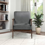 Lexicon Mid Century Modern Chair Velvet Accent Chair for Living Room Chair w/Solid Wood Armrests and Legs, Cushioned Seat and Backrest, Reading Chair and Lounge Chair for Bedrooms/Studios, Dark Grey Lexicon