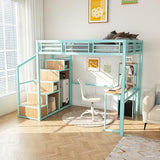 Ball & Cast Heavy Metal Full Size Loft Bed with Desk & Wardrobe,Bed Frame w/Built-in Staircase and Storage Rack,Gaming Bed w/Full-Length Guardrail,Space-Saving Bedroom Furniture for Adults,Green Ball & Cast