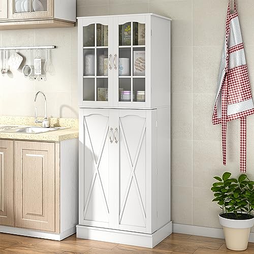 Jehiatek 64” Kitchen Pantry Storage Cabinet, Tall Kitchen Pantry Cabinets with Doors and Shelves, Food Pantry Cabinet Buffet Cupboards for Bedroom