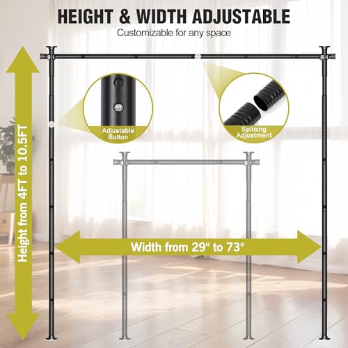Room Divider, No Drilling Curtain Rod for Room Separation, 4-10ft(H) 29-73"(W) Adjustable Wall Divider, Heavy Duty Floor to Ceiling Tension Rod Space Partition Privacy Separator for Dorm Office, Black Yettsoy