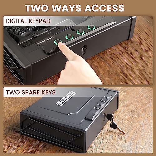 SOULYI Digital Gun Safe for 3 Pistols Safe DOJ Certified with 3 Quick Access Handgun Safe, Keypad Frosted Black Bedside Firearm Safe Hardened Steel Lock Box - WoodArtSupply