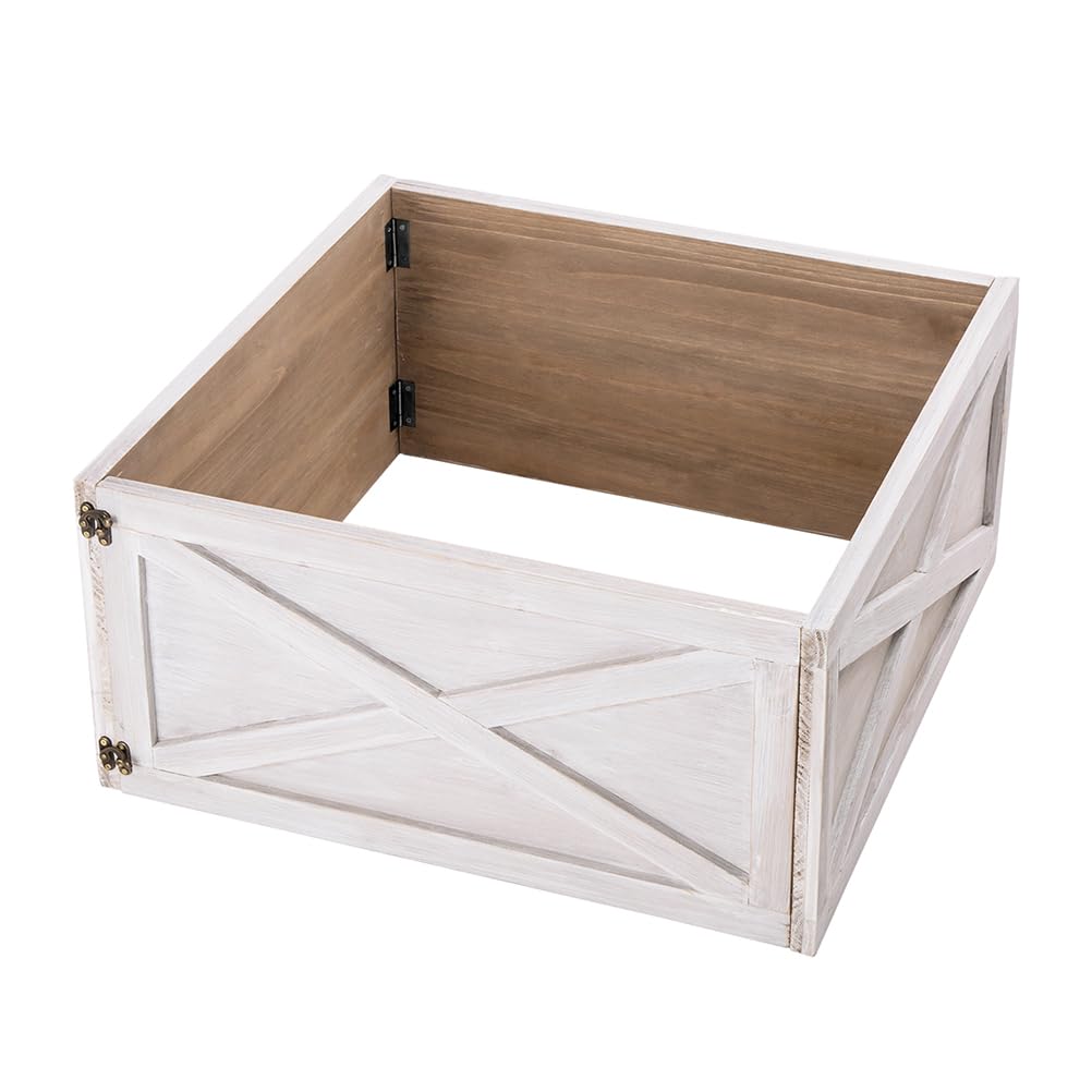 Glitzhome Washed White Wooden Tree Collar Tree Stand Cover Christmas Tree Skirt Tree Box, 22" L - WoodArtSupply