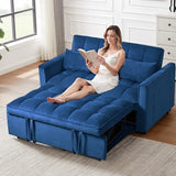 Thctvous 3 in 1 Pull Out Couch Bed, Convertible Futon Sofa Bed, Velvet Sleeper Loveseat for Small Living Room, Adjustable Backrest, Comfy Pillows, Side Pocket (Blue) Thctvous