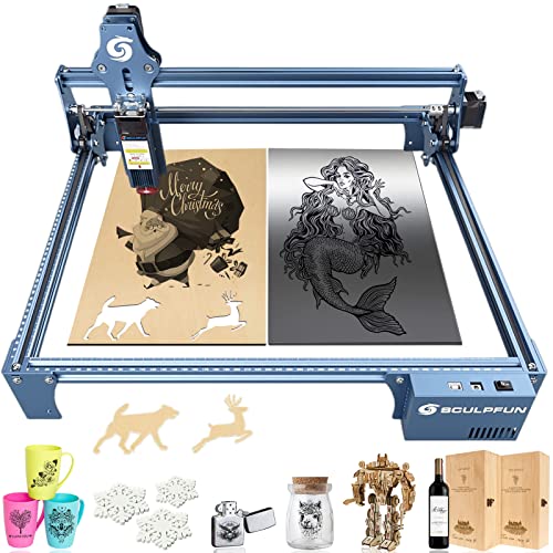 SCULPFUN S9 Laser Engraver Machine with Ultra-Thin Compressed Spot, Laser Class 4, 5000mW Output Laser, Laser Cutter for Making Festival Decorations, Desktop DIY Tool for Laser Cutting & Carving SCULPFUN