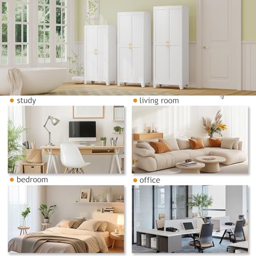 PAOFIN 71" Tall Metal Pantry Storage Cabinet with Doors and 4 Adjustable Shelves, White Kitchen Food Pantry Cabinets, Tall Freestanding Cupboard for Kitchen, Dining Room or Living Room PAOFIN